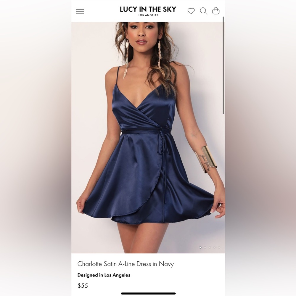 Lucy in the sky Charlotte Satin A-Line Dress in Navy, never worn, size large